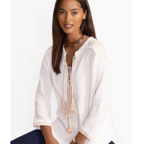 New Johnny Was Ghenar Gauze Top, Bright White, Size XXL - Picture 1 of 10
